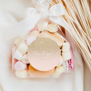 Thank you typography blush gold glitter ombre classic round sticker