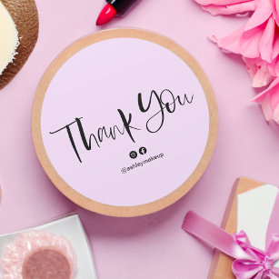 Thank you typography brush font pastel lavender classic round sticker