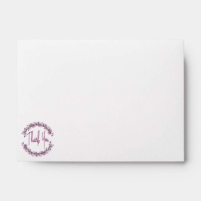 Thank You Typography Chic Purple Leaf Wreath Envelope (Front)