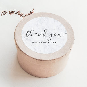 Thank you typography elegant chic white marble classic round sticker