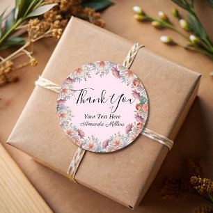 Thank you typography floral blush pink classic round sticker