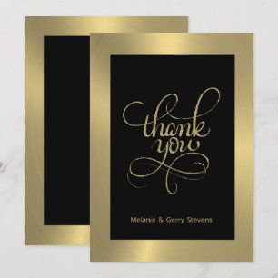 Thank you typography, gold on black background card