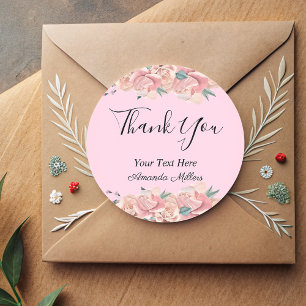 Thank you typography minimalist blush pink classic round sticker