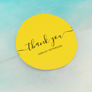 Thank you typography minimalist cool yellow classic round sticker