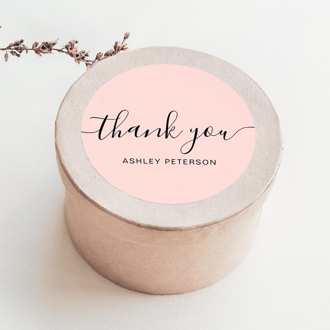 Thank you typography minimalist pastel pink classic round sticker (Creator Uploaded)
