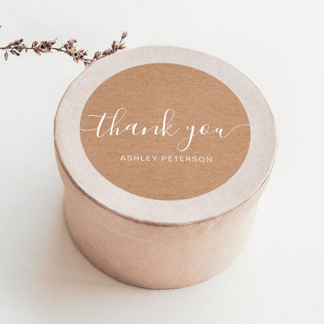 Thank you typography minimalist rustic kraft classic round sticker (Creator Uploaded)