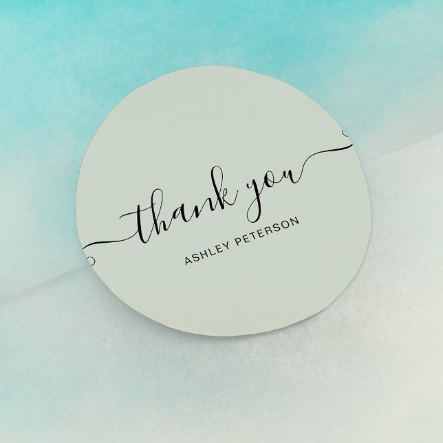 Thank you typography minimalist sage green classic round sticker (Creator Uploaded)
