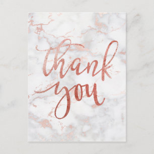 thank you typography on grey pink marble postcard