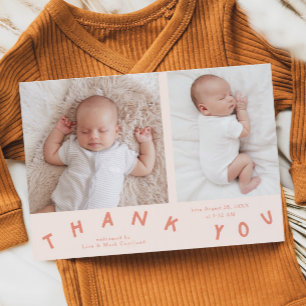 Thank You Typography Peach Birth Photo  Announcement