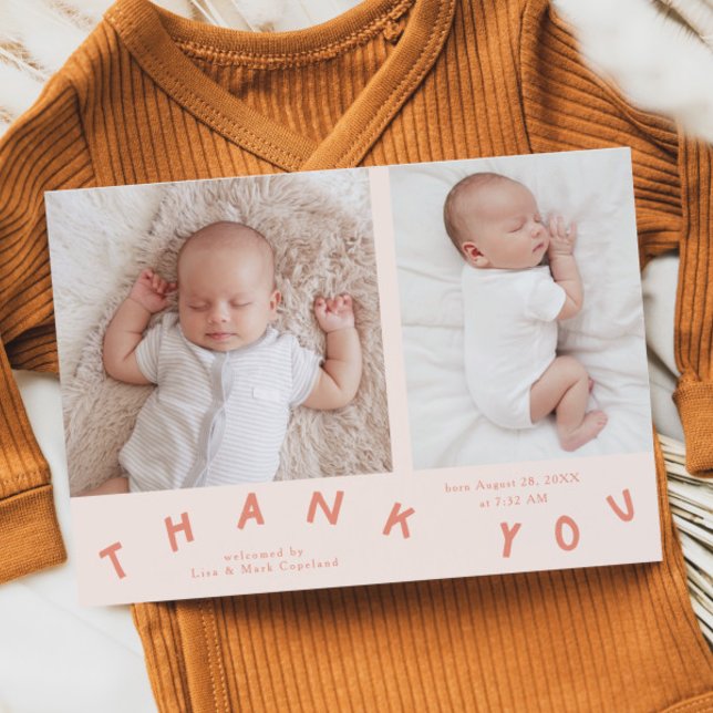 Thank You Typography Peach Birth Photo  Announcement (Creator Uploaded)