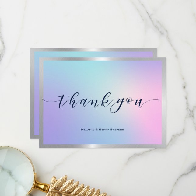 Thank you typography pink and blue ombre card (Front/Back In Situ)