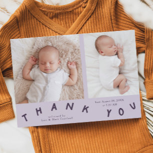 Thank You Typography Purple Birth Photo  Announcement