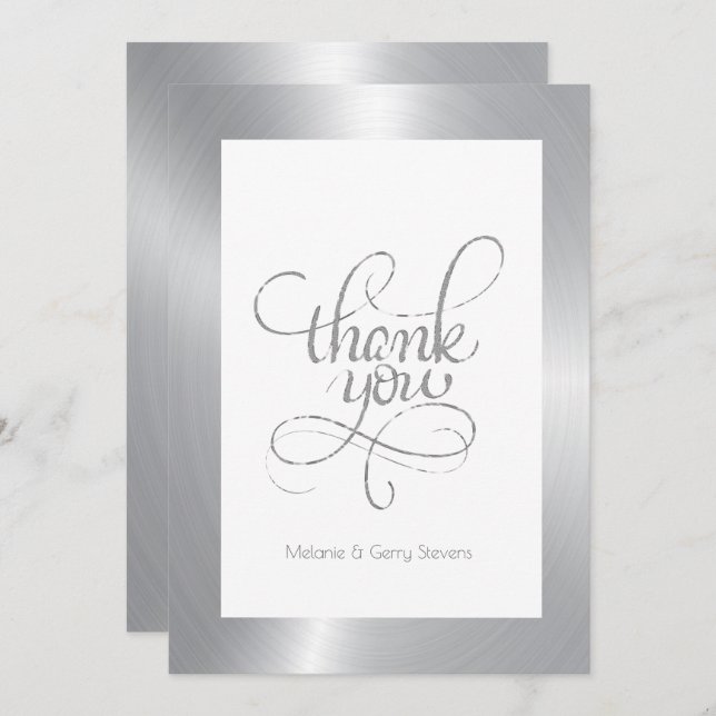 Thank you typography, silver on white background (Front/Back)