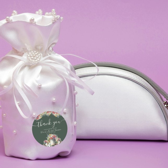 Thank You Typography Spring Flowers Bridal Shower Classic Round Sticker (Creator Uploaded)