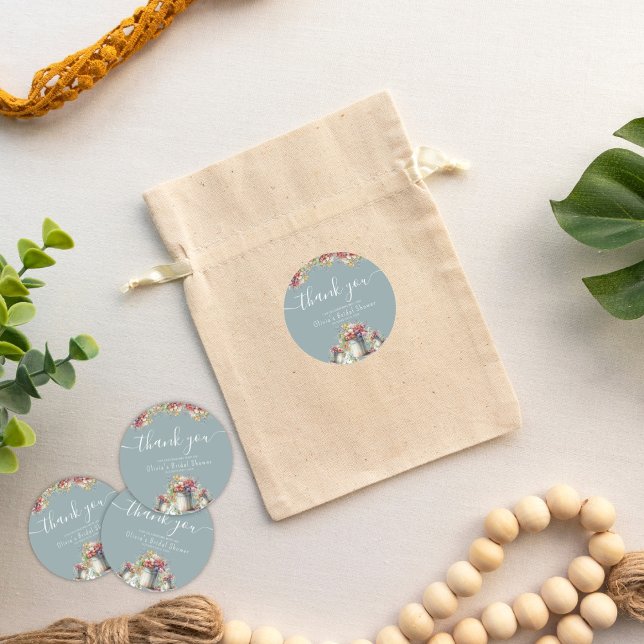 Thank You Typography Spring Flowers Bridal Shower Classic Round Sticker (Creator Uploaded)