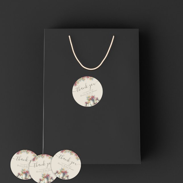 Thank You Typography Spring Flowers Bridal Shower Classic Round Sticker (Creator Uploaded)