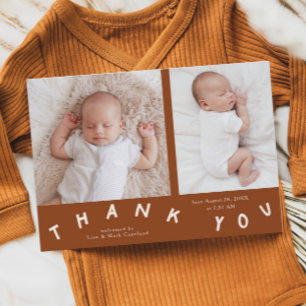 Thank You Typography Terracotta Birth Photo  Announcement