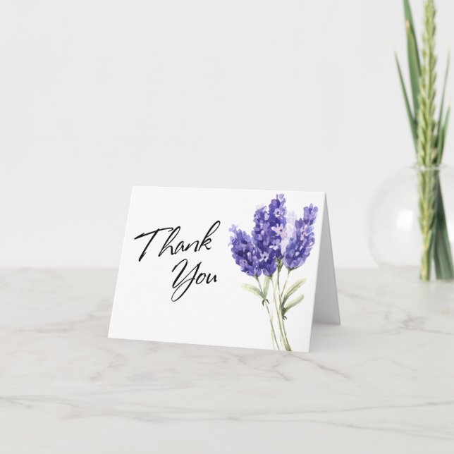 Thank You Typography Watercolor Lavender Flowers Card (Front)