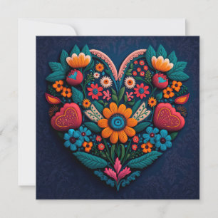 Thank You Ukrainian Style Heart Made of Flowers Card