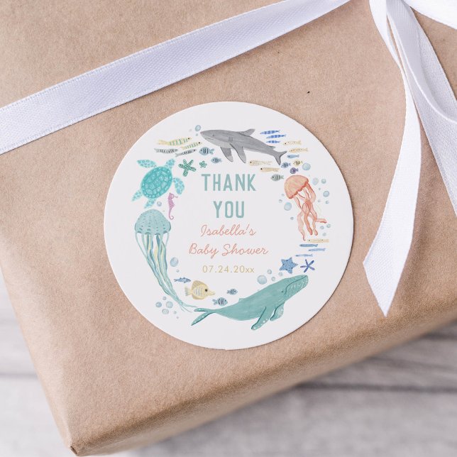 Thank You Under The Sea Baby Shower Classic Round Sticker (Creator Uploaded)