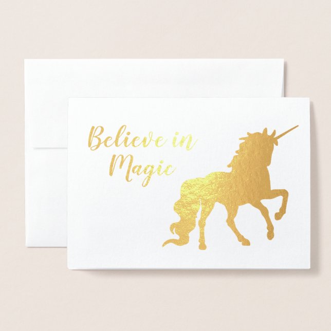 Thank You Unicorn Believe in Magic Gold Foil Card (Front With Envelope)