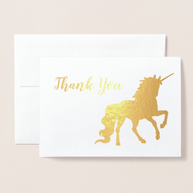 Thank You Unicorn Birthday Gold Foil Card (Front With Envelope)