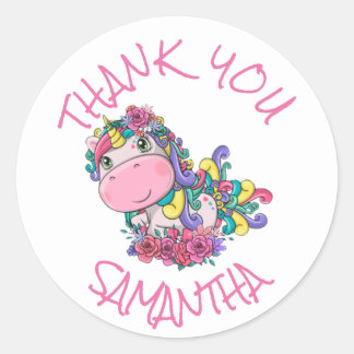 Thank You Unicorn Party Purple Classic Round Sticker
