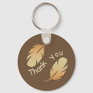 Thank You Unique Brown Yellow Feather Appreciation Key Ring