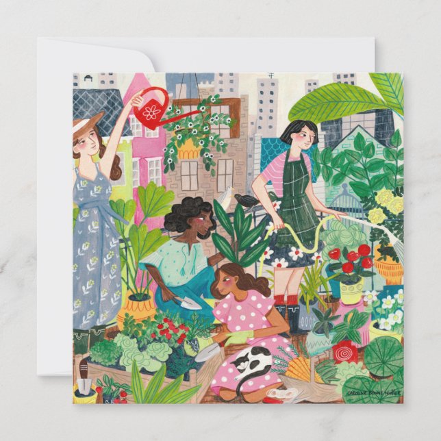 Thank you urban gardening women illustrations  card (Front)