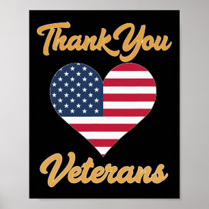Thank You Usa Flag Heart Veteran Patriot Poster