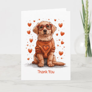 Thank You Valentines Day Golden Retriever Dog Card