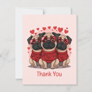 Thank You Valentines Day Pug Dogs Card