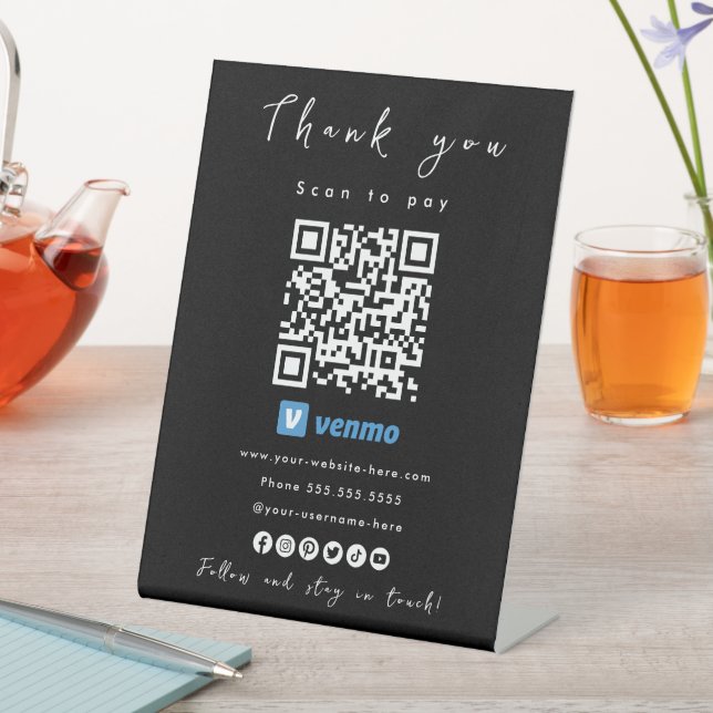 Thank You Venmo QR Code Scan to Pay Black Pedestal Sign (In SItu)