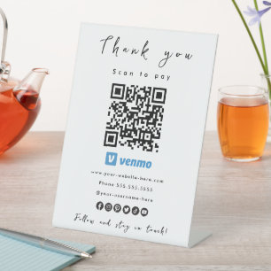 Thank You Venmo QR Code Scan to Pay White Pedestal Sign