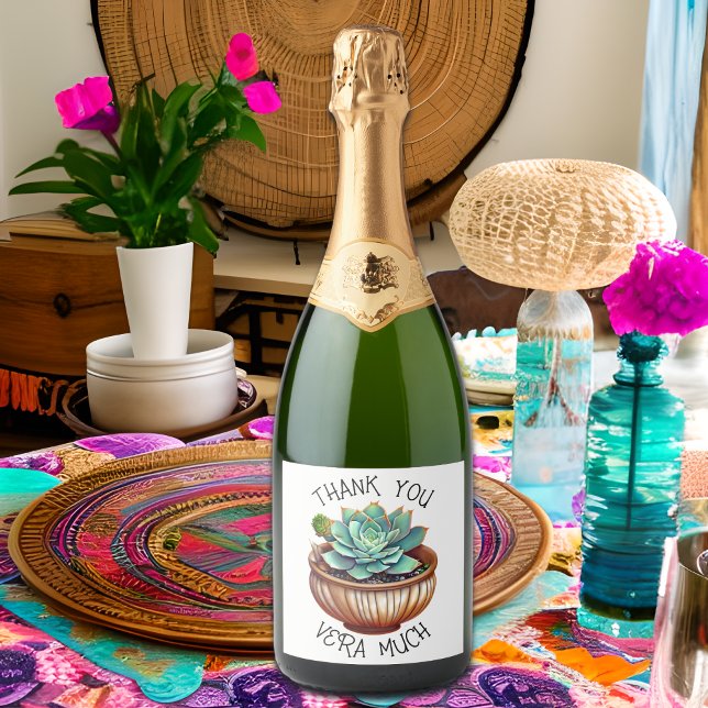 Thank You Vera Much | Cute Aloe Vera Pun Sparkling Wine Label (Creator Uploaded)