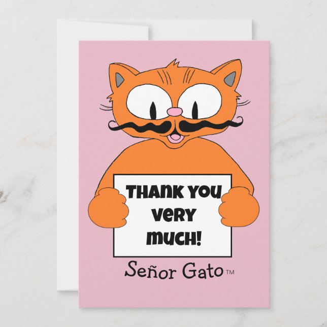 Thank You Very Much! Cute Cartoon Moustache Cat Card (Front)