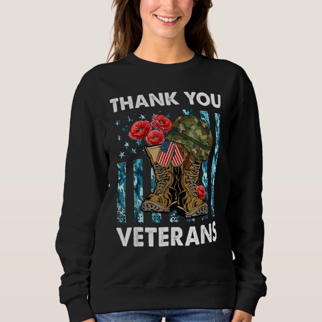 Thank You Veteran  Combat Boots Flowers Veteran Da Sweatshirt (Front)