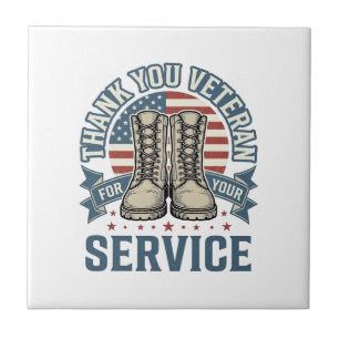 Thank You Veteran Patriotic Boots Service Shirt_1 Ceramic Tile