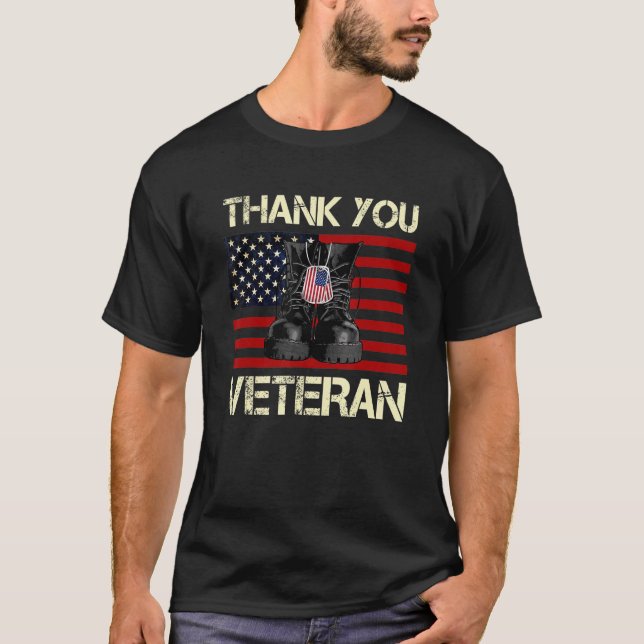 Thank You Veterans Combat Boots American Flag Vete T-Shirt (Front)