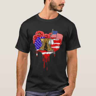 Thank You Veterans Combat Boots Poppy Flower Veter T-Shirt