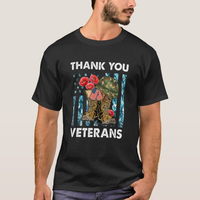 Thank You Veterans Combat Boots Poppy Flower Veter T-Shirt (Front)