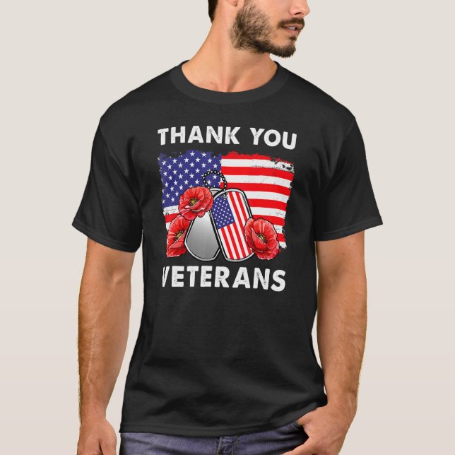 Thank You Veterans Combat Boots Poppy Flower Veter T-Shirt (Front)