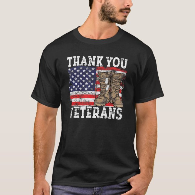 Thank You Veterans Combat Boots Veteran Day Americ T-Shirt (Front)