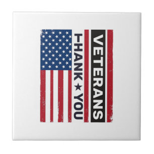 Thank You Veterans Distressed Flag Vector Design_1 Ceramic Tile