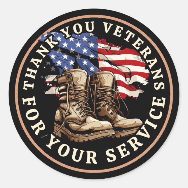 Thank You Veterans for Your Service Classic Round Sticker (Front)