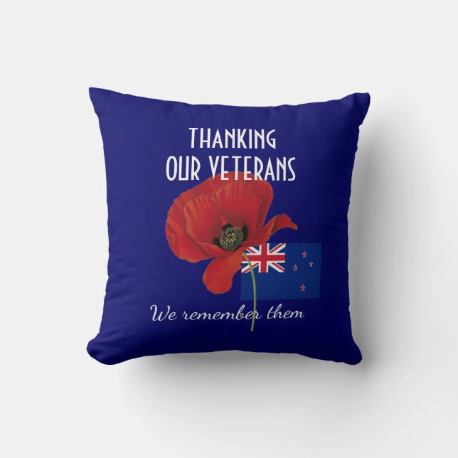 THANK YOU VETERANS New Zealand Poppy Cushion (Front)