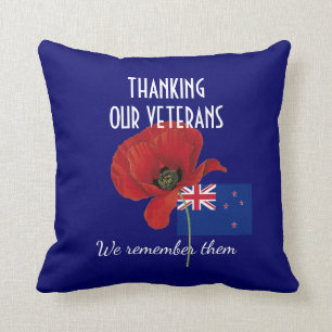 THANK YOU VETERANS New Zealand Poppy Cushion
