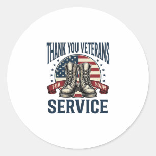 Thank You Veterans Patriotic Boots Vintage Design_ Classic Round Sticker