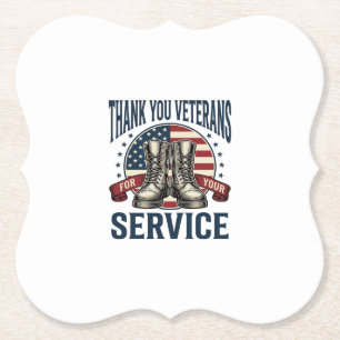 Thank You Veterans Patriotic Boots Vintage Design_ Paper Coaster