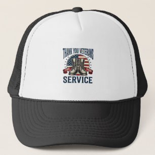 Thank You Veterans Patriotic Boots Vintage Design_ Trucker Hat